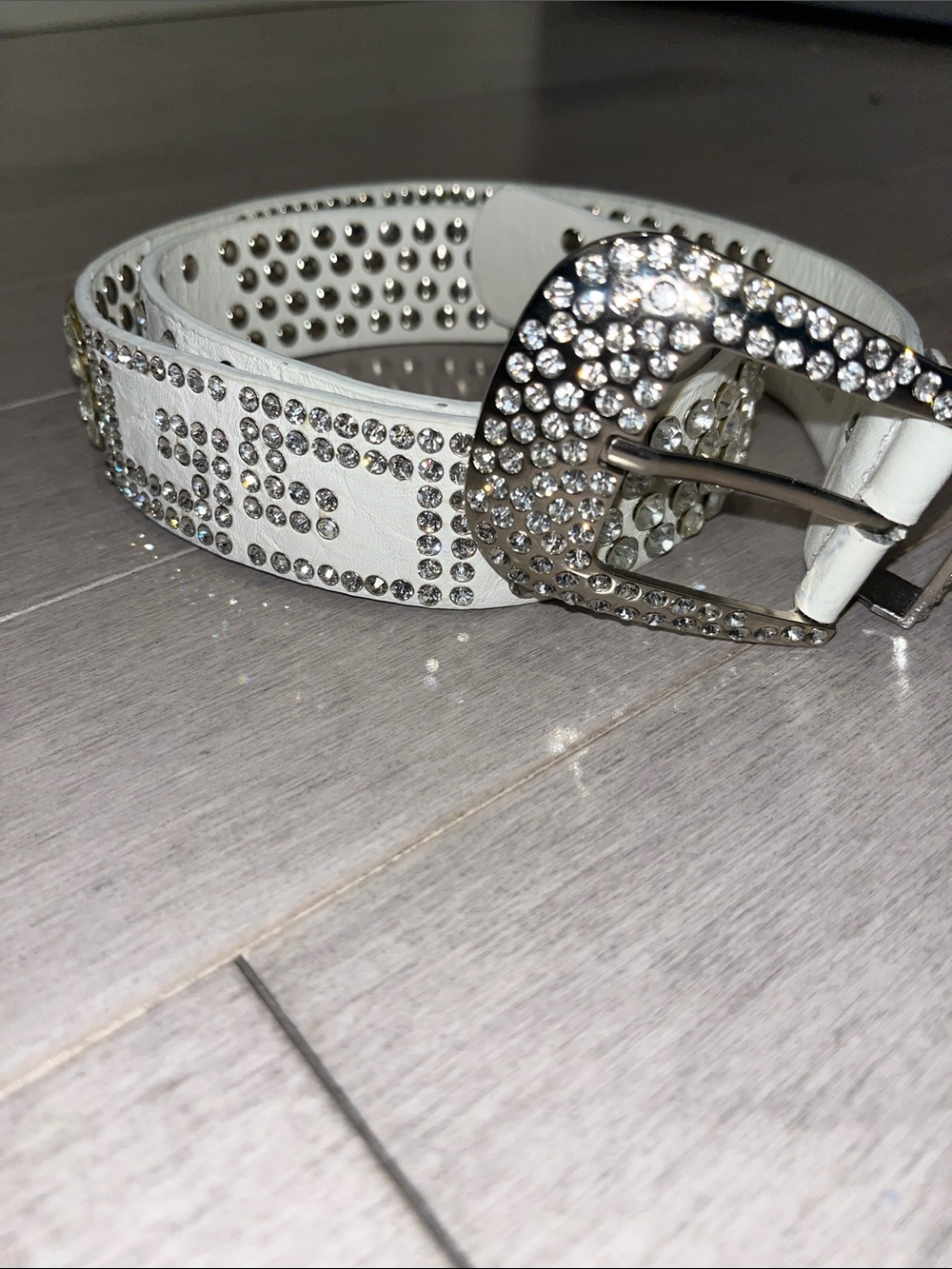 White Studded Rhinestone Belt